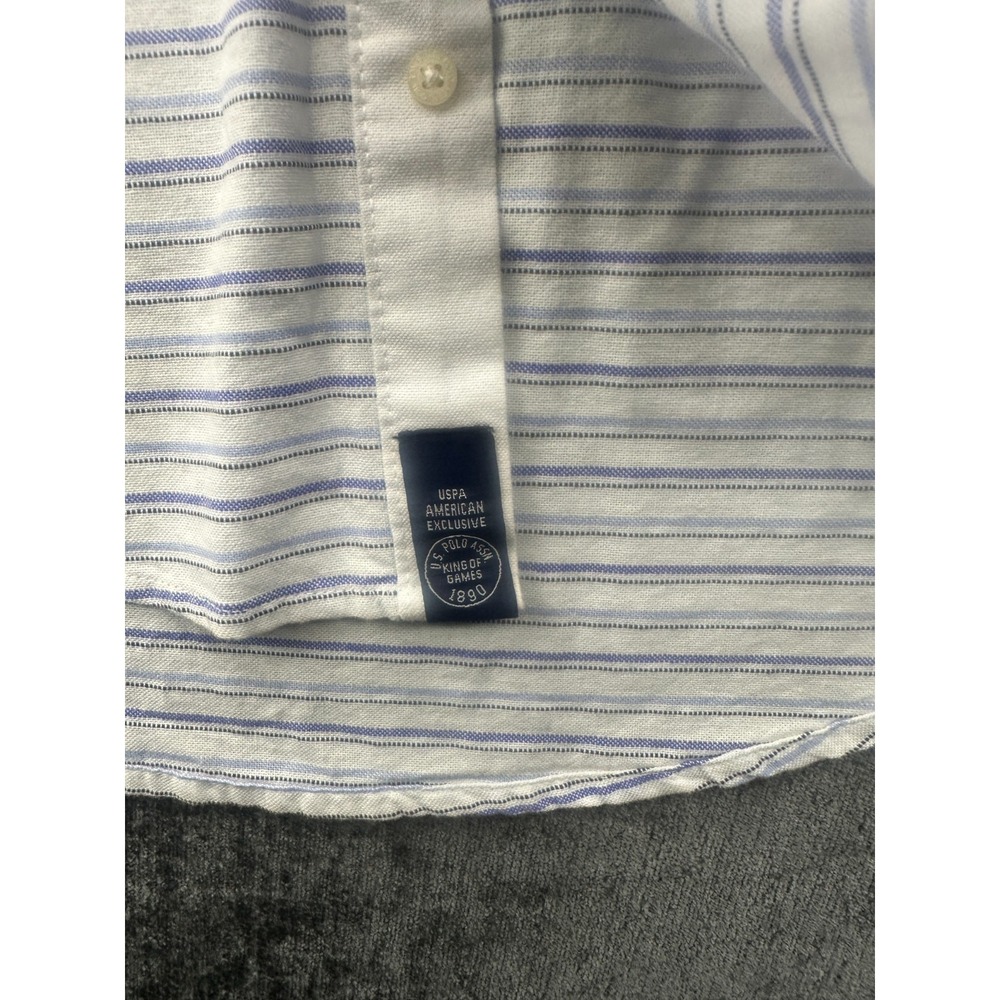 U.S. Polo Assn. Shirt Men Medium White Blue Striped Cotton Pony Logo Button Down - Picture 7 of 10